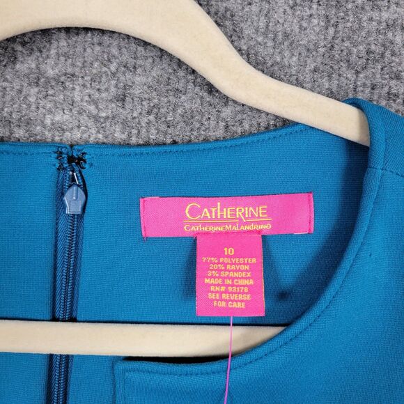 NWT CATHERINE MALANDRINO MCD60190 Turquoise Blue Split Neck Sheath Dress SIZE 10 - Picture 7 of 11